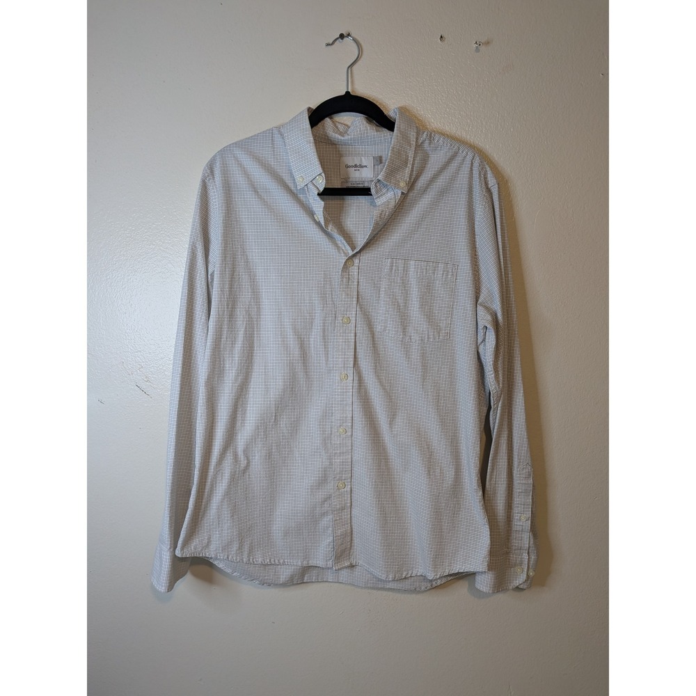 Goodfellow & Co Slim Fit Grid Check Button Down Shirt Men L Long Sleeve Casual